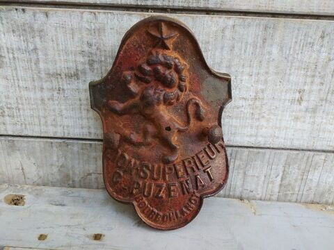 Plaque Fonte Publicitaire Lion Supérieur Tracteur Puzenat 120 Loches (37)