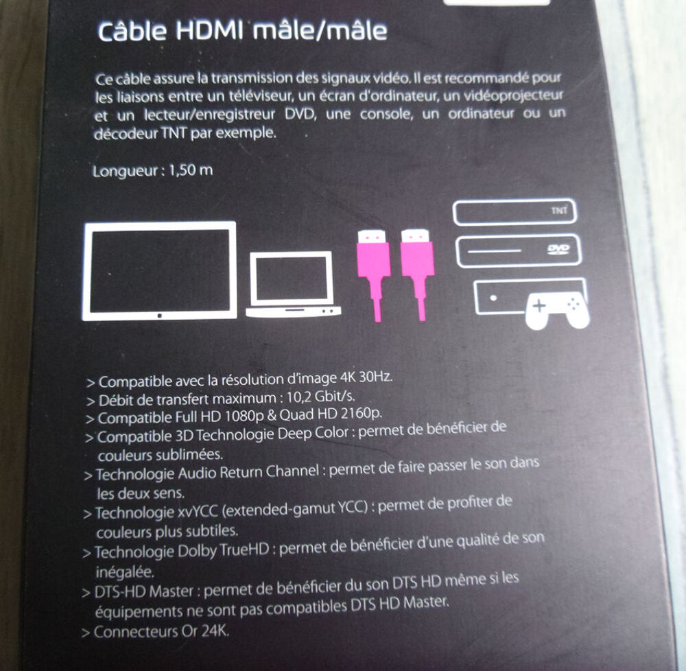  Cordon HDMI D2 Diffusion 2 prises m&acirc;les Audio et hifi