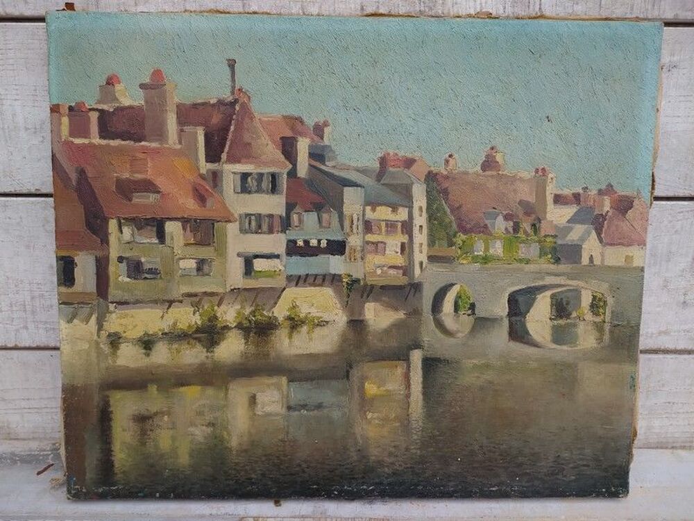 Ancien Tableau Vue d'Argenton sur Creuse Sign&eacute; 
Décoration