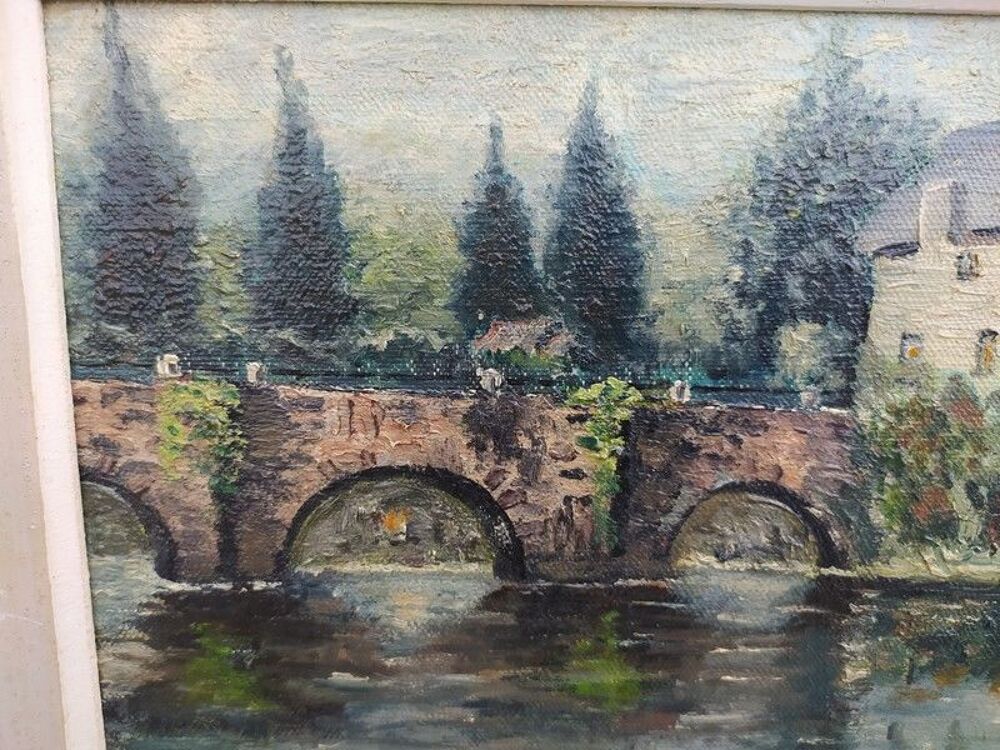 Tableau Pont Fleuri &agrave; Quimperl&eacute; Sign&eacute; M. Fazan 