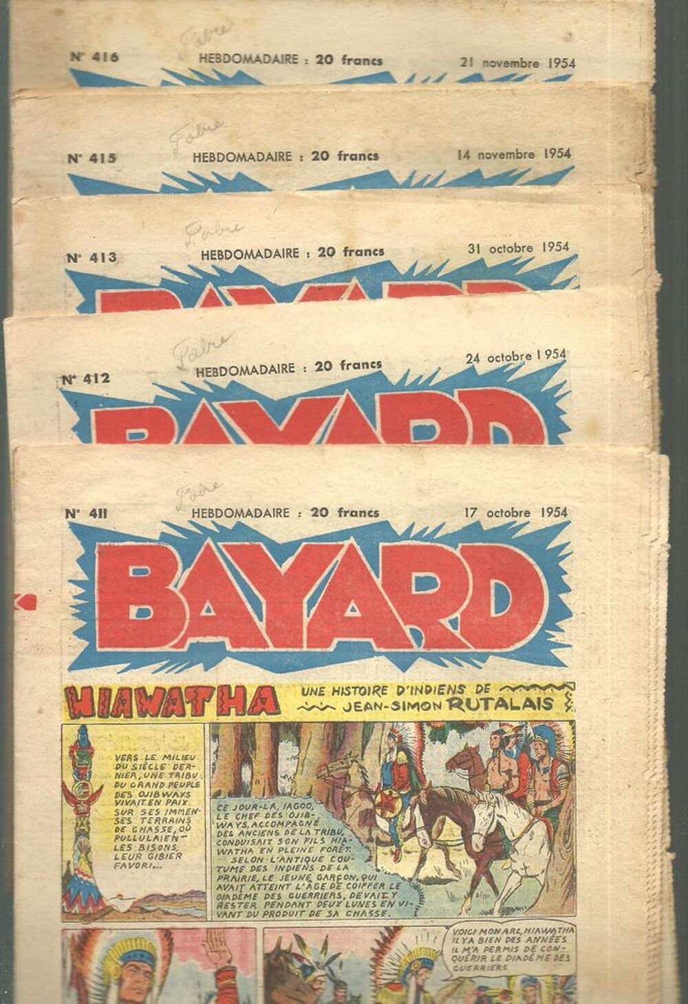 BAYARD HIAWATHA, une histoire d'indiens 20 Num&eacute;ros du 411 au 433 Livres et BD