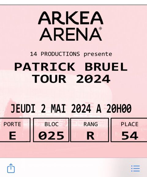 billet concert P Bruel le 02 mai  Bordeaux 70 Gradignan (33)