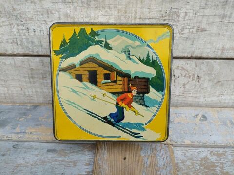 Boite T�le Publicitaire Biscuits Brun Montagne Ski Skieur 35 Loches (37)