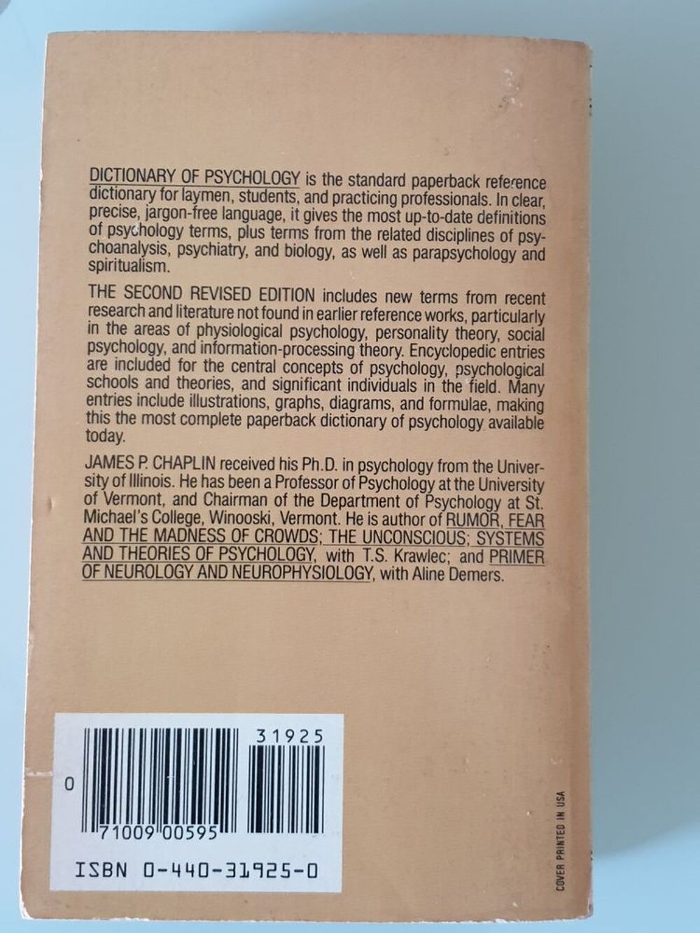 Dictionary of Psychology by J.P. Chaplin (Author)
Marseille Livres et BD