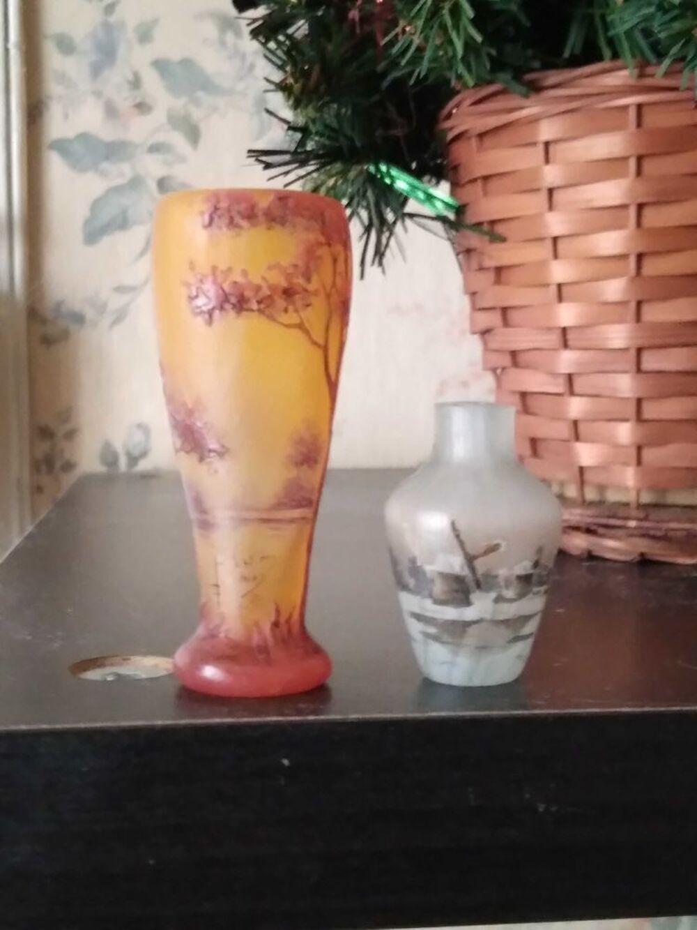 DAUM NAN&agrave; &amp;#135;Y MINIATURE DEGAGE &agrave; € L'ACIDE PAYSAGE LACUSTRE D'EPOQUE ART NOUVEAU 1890-1910 EN PARFAIT ETAT SANS EGRENURE NI F&Ecirc;LE... 