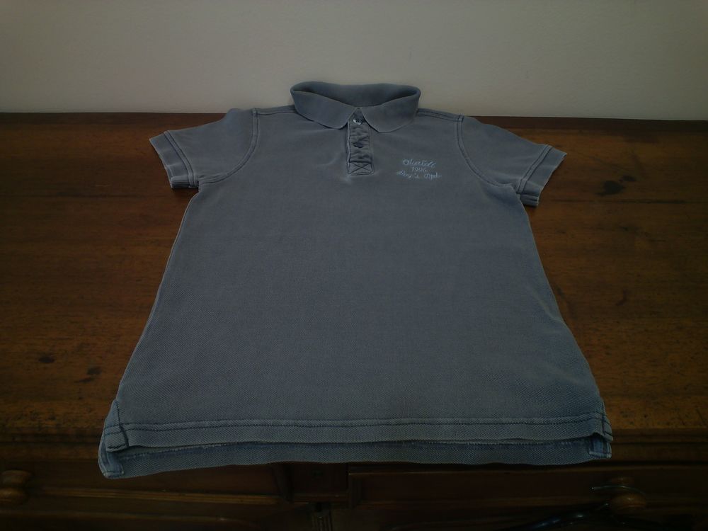 Polo rugby bleu gris OKA&Iuml;DI 8 ans - TBE Vêtements enfants