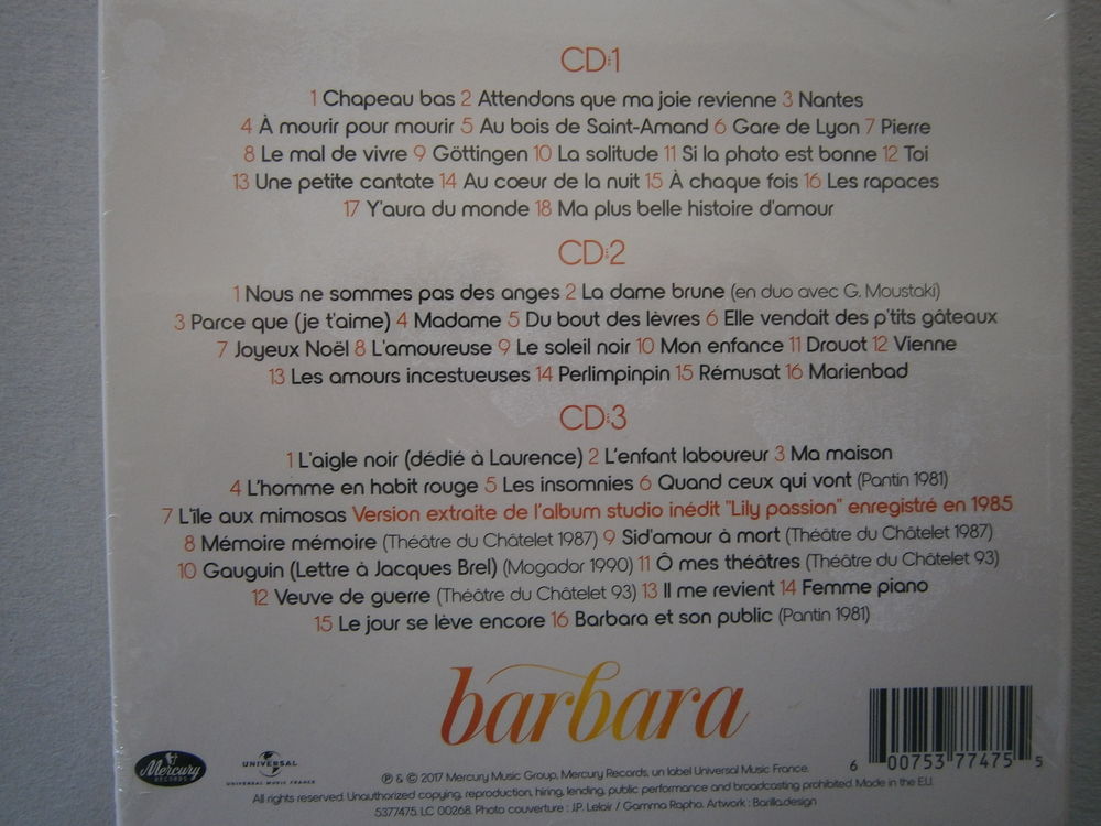Coffret neuf 3 CD &quot;BARBARA&quot; CD et vinyles