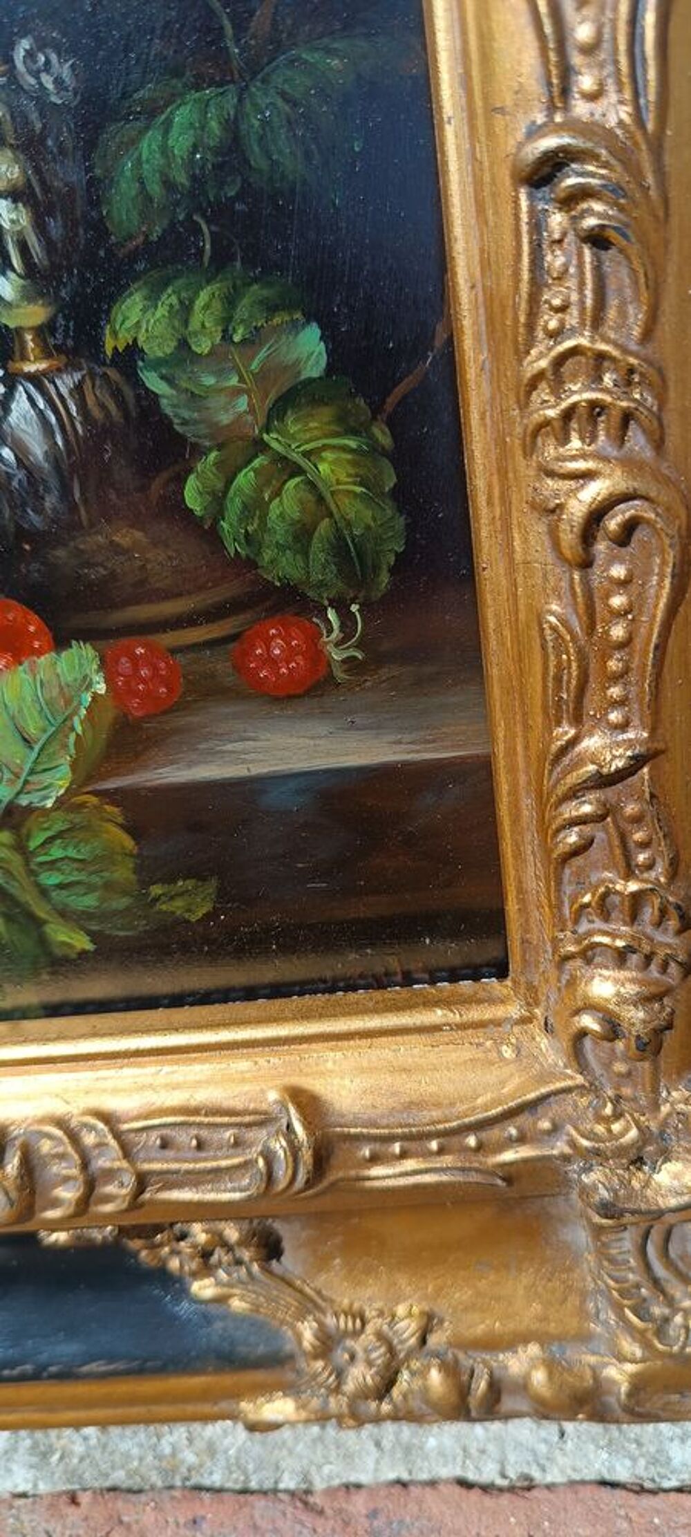 Peinture &agrave; l'huile sur panneau - Nature morte aux fruits. 