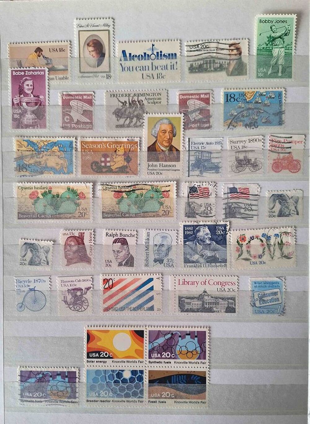 S&eacute;rie de timbres de collection des &Eacute;tats-Unis bis 