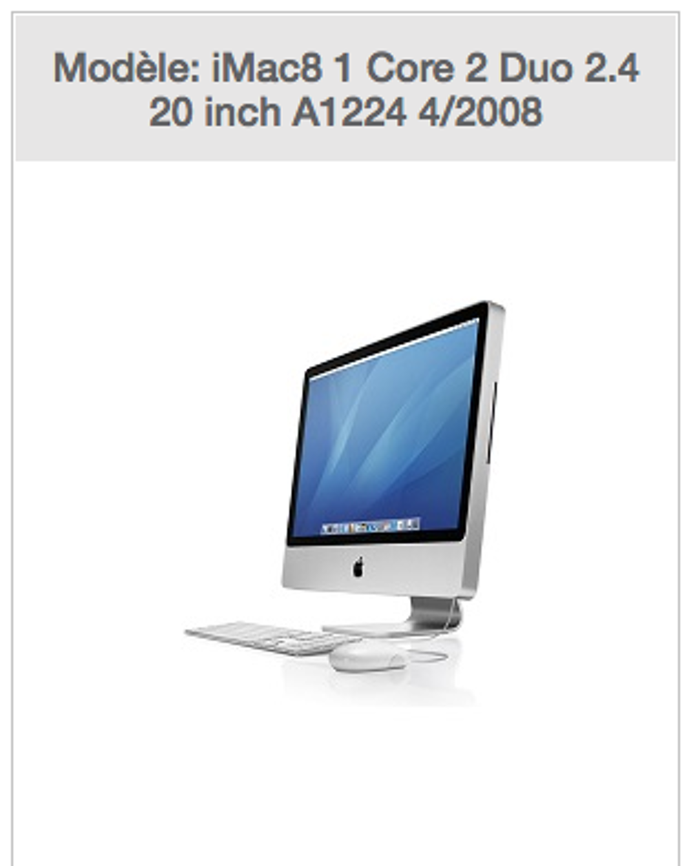 Ordinateur iMac8 1 Core 2 Duo l'&eacute;cran s'allume plus Matériel informatique