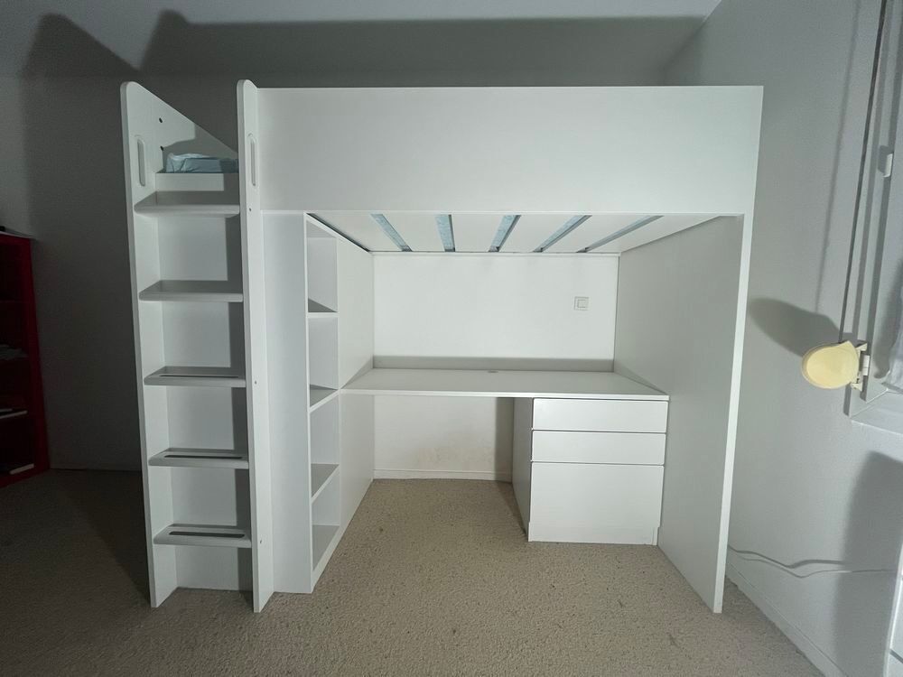 SM&agrave; "STAD Lit mezzanine, avec bureau blanc avec 4 tiroirs, 90x200cm longueur bureau 148 cm IKEA plus matelas Meubles