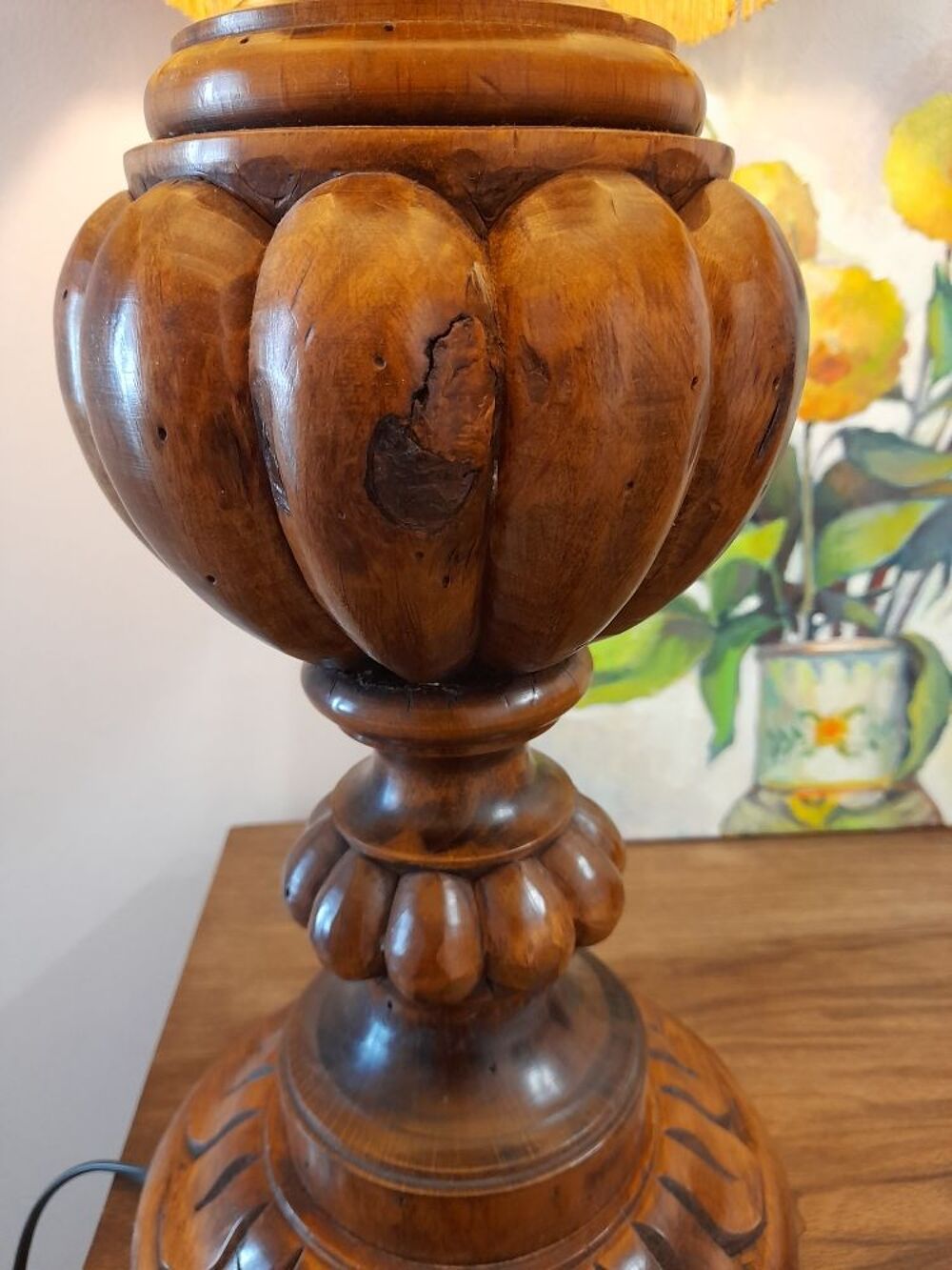 lampe artisanale en bois de poirier avec abat Décoration