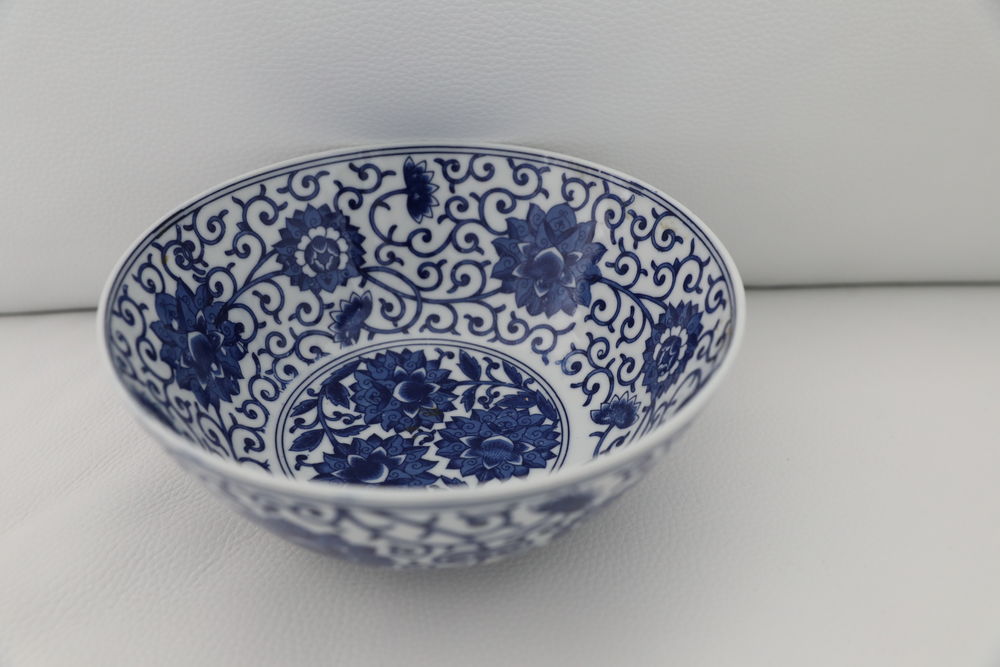 BOL A PUNCH FLEURS CHINOIS BLEU ET BLANC SIGNE 