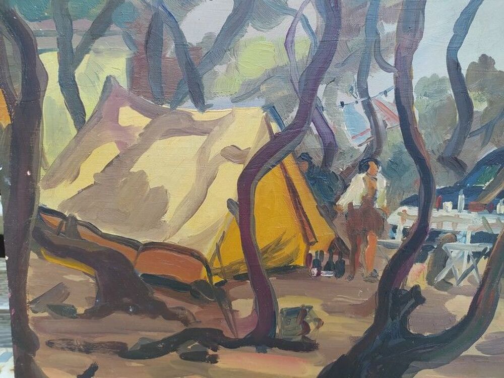 Tableau Paysage M&eacute;diterran&eacute;en Camping Sign&eacute; S.Chauvin 
