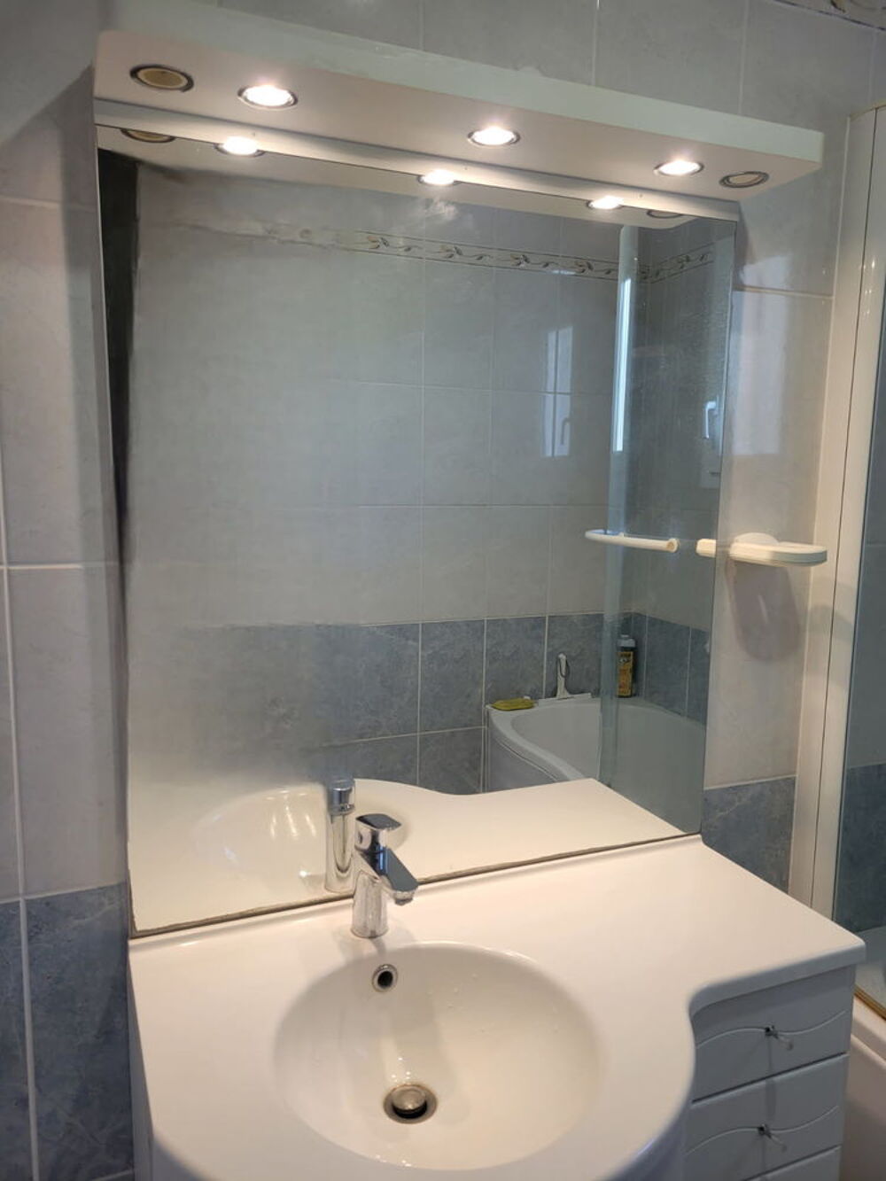 Meuble blanc sous vasque + vasque + miroir 90 cm Meubles