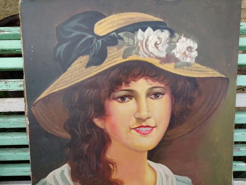 Tableau Portrait Femme au Chapeau Fleuri&nbsp; Dcoration