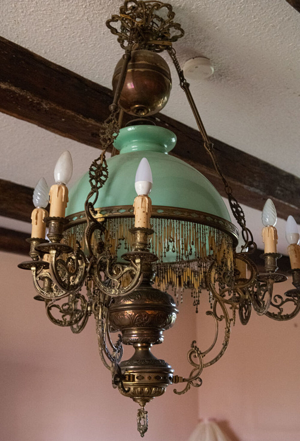 Lustre-Suspension &agrave; 3 branches avec opaline Décoration
