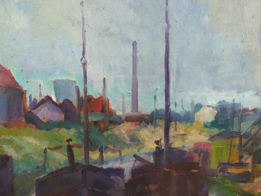 Tableau Marine Bateaux Port Industriel Fauvisme 
