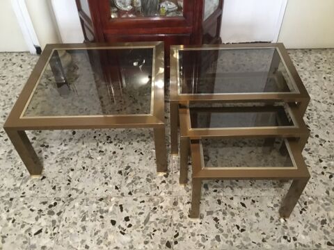 Ensemble de 4 tables basses en laiton et verre ann�es 1970 350 Sainte-Foy-l�s-Lyon (69)
