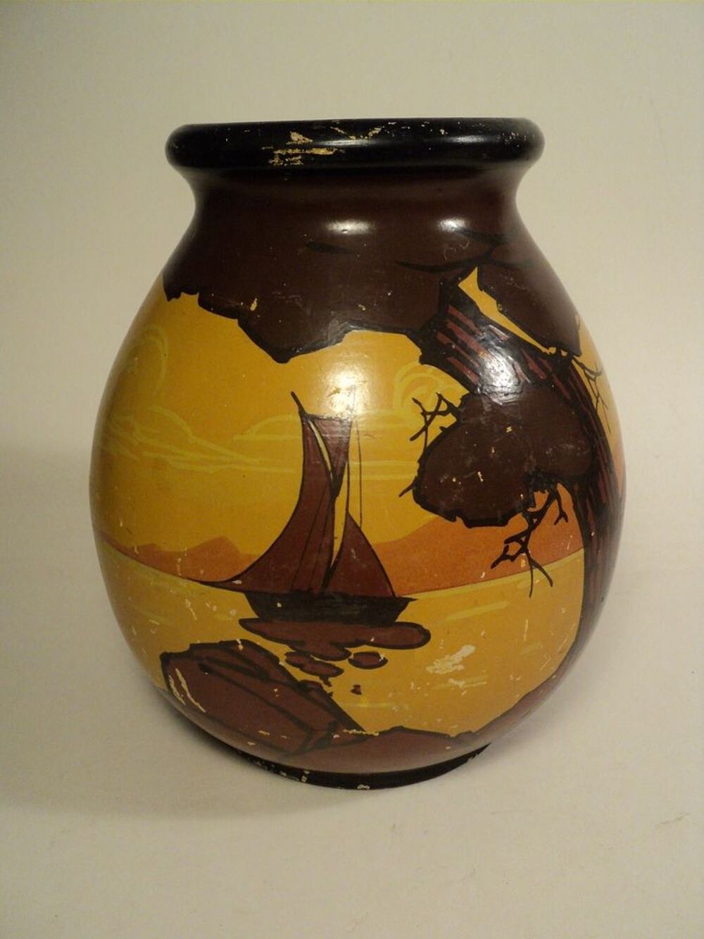 Vase Terre Cuite Bateaux Voilier Louis Giraud Vallauris 