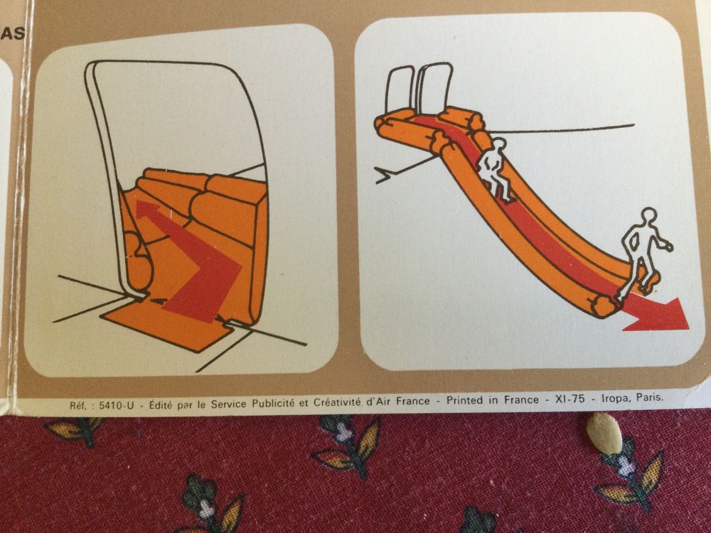 D&eacute;pliant Air France concorde Consignes de s&eacute;curit&eacute; de 1975 