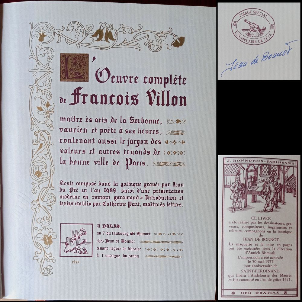 Oeuvre compl&egrave;te de Fran&ccedil;ois Villon - &Eacute;d. Jean de Bonnot 