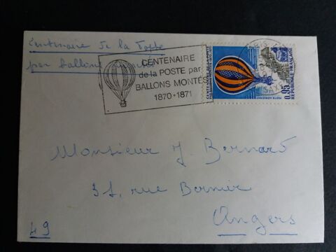 Enveloppe centenaire de La Poste par ballon mont 5 Angers (49)