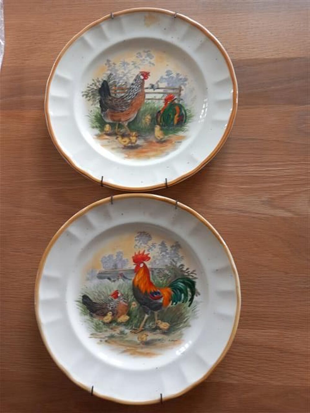 assiettes coq/poule en porcelaine 