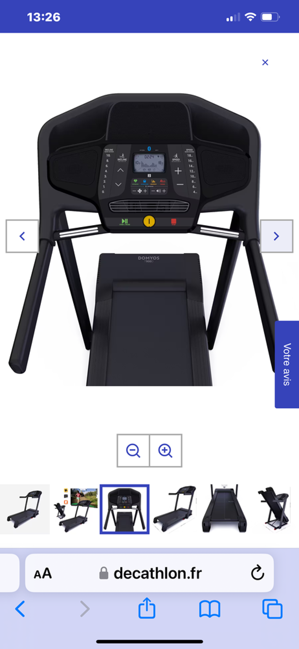 Tapis de course T900D Connect&eacute; et Performant, 18 km/h, 50x14 Sports