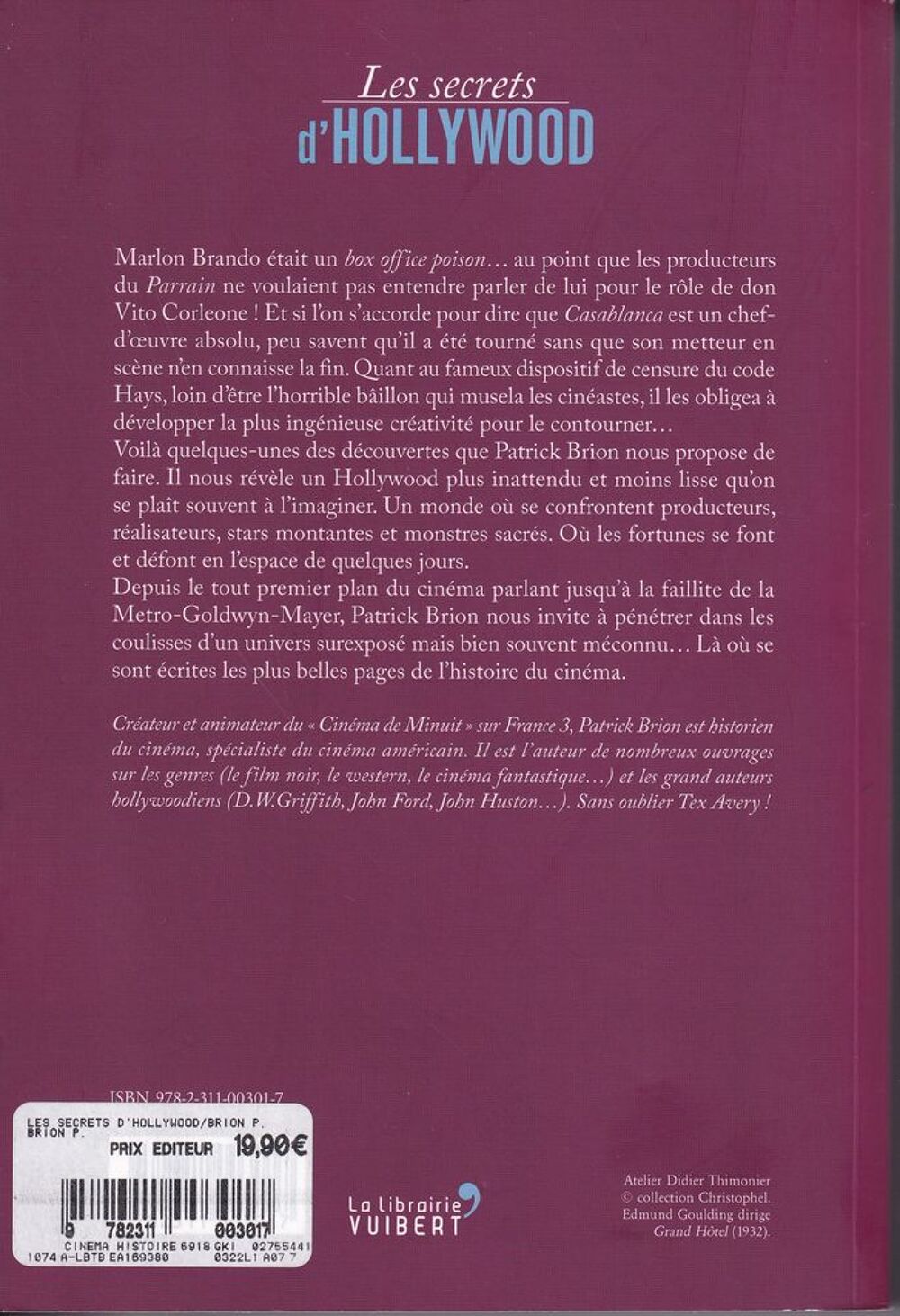 Les secrets d'Hollywood de Patrick Brion Livres et BD