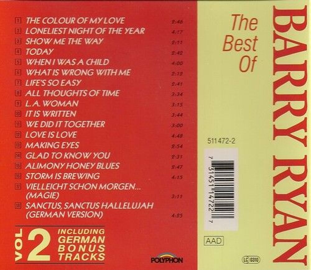 Barry Ryan The best of vol 2 CD et vinyles