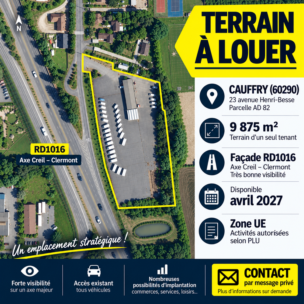 Location Terrain Terrain commercial ? Cauffry (Oise) ? env. 9 875 m² Cauffry