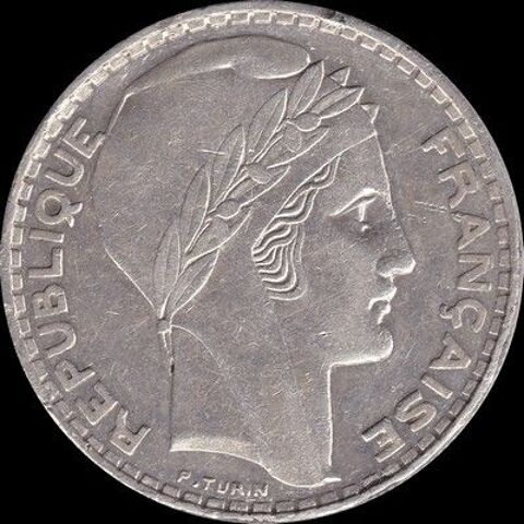 Très rare 20 francs Turin 1936, en argent, tranche striée 1000 Couzeix (87)
