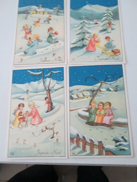 4 ANCIENNES CARTES JOYEUX NOEL 21 Saran (45)
