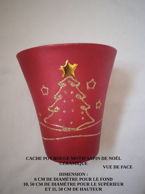 Cache pot céramique rouge motif sapin de Noël 5 Lourdes (65)
