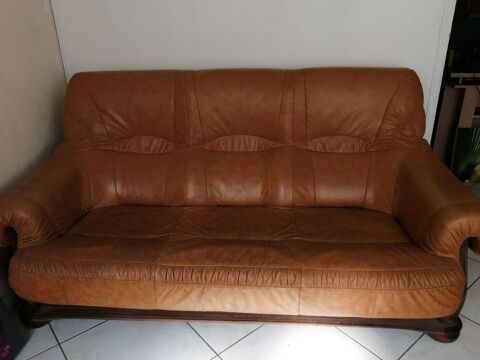 Canapé et 2 fauteuils cuir marron clair  300 Locminé (56)