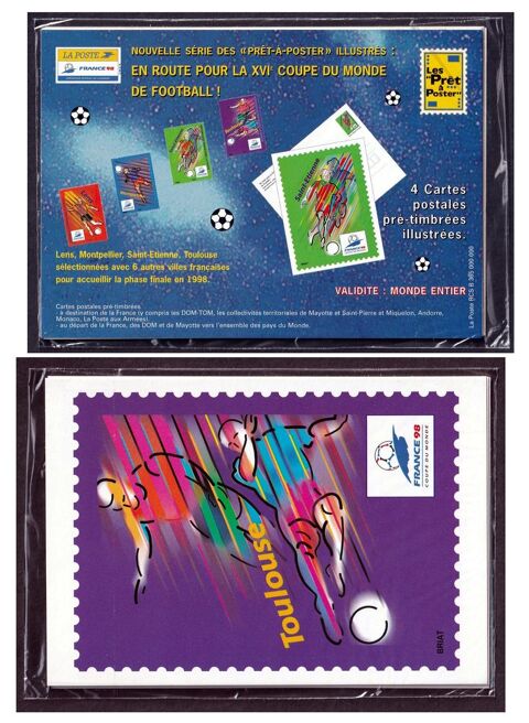 Lot de Carte Postales et Enveloppes Coupe du monde foot 98 8 Nris-les-Bains (03)