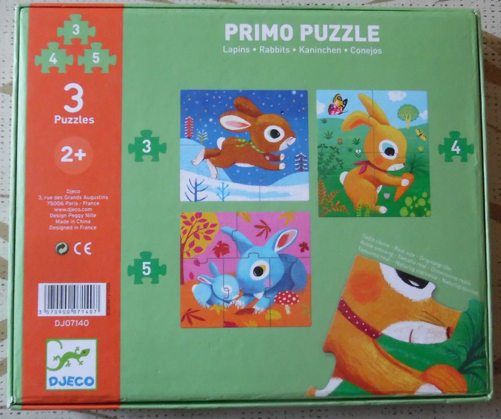 PRIMO PUZZLE 3 PUZZLES LAPINS SJECO SERVI 2 FOIS COMME NEUF Jeux / jouets