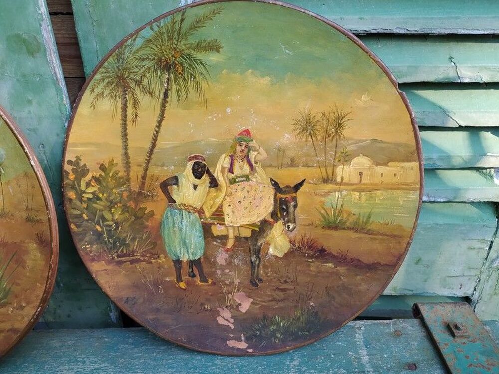 Grands Plats Orientalistes Peints Maroc Alg&eacute;rie XIXe 