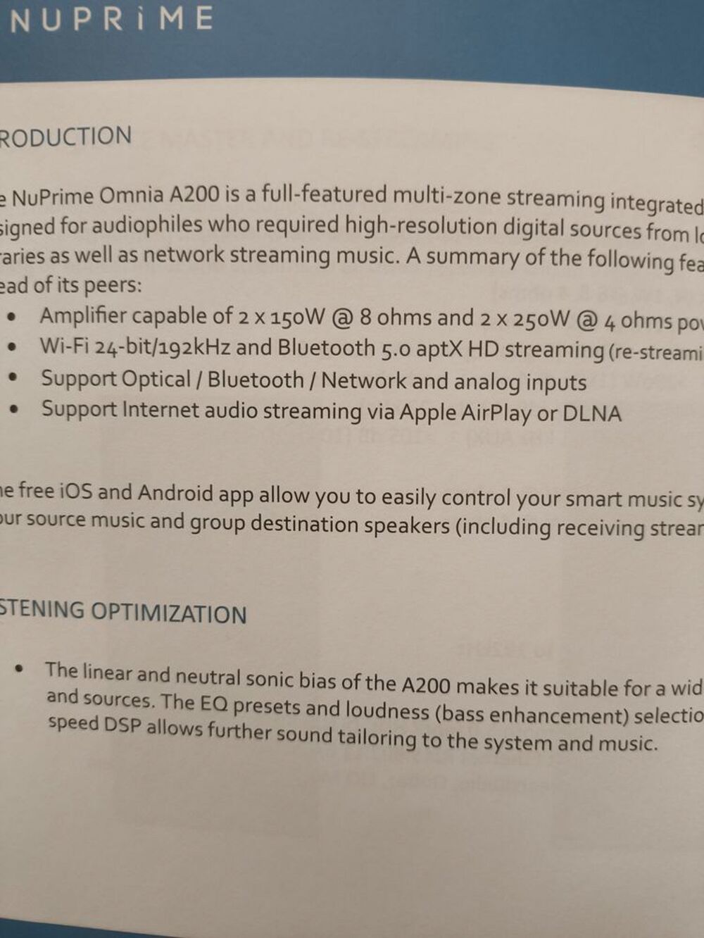 Amplificateur streameur dac nuprime omnia A200 Audio et hifi
