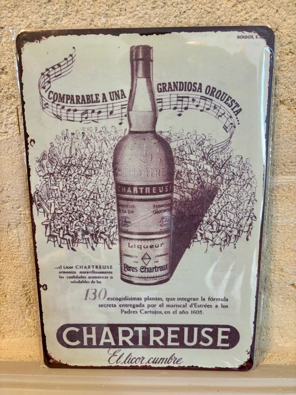 Plaque vintage en m&eacute;tal : Grande Chartreuse jaune verte 