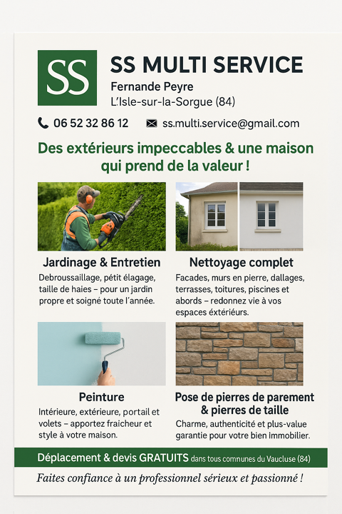 SS Multi Service ? Entretien jardin, nettoyage & peinture 84 0 84800 L'isle-sur-la-sorgue