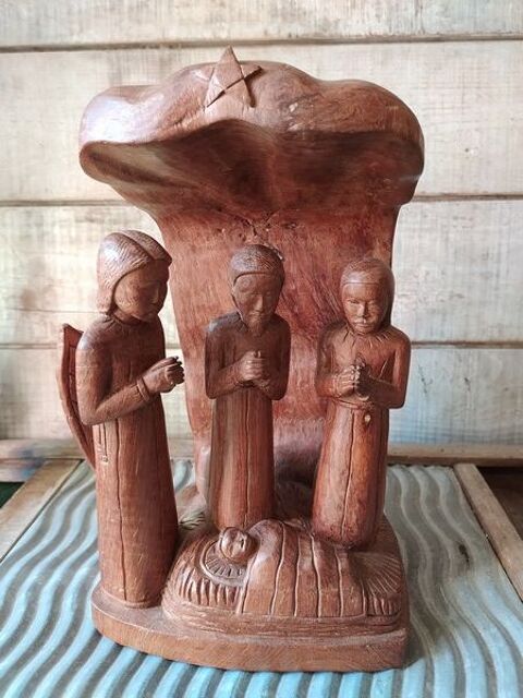 Nativit� Enfant J�sus Cr�che Bois Sculpt� Art Populaire 70 Loches (37)