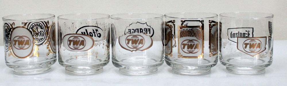 Verres publicitaires TWA vintage 70 
