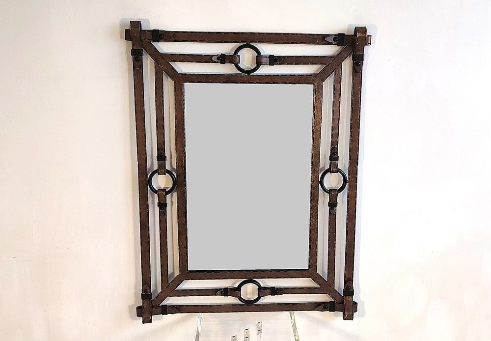 ?? Exceptionnel Miroir Jean-Pierre Ryckaert Fer fa&ccedil;on cuir Décoration