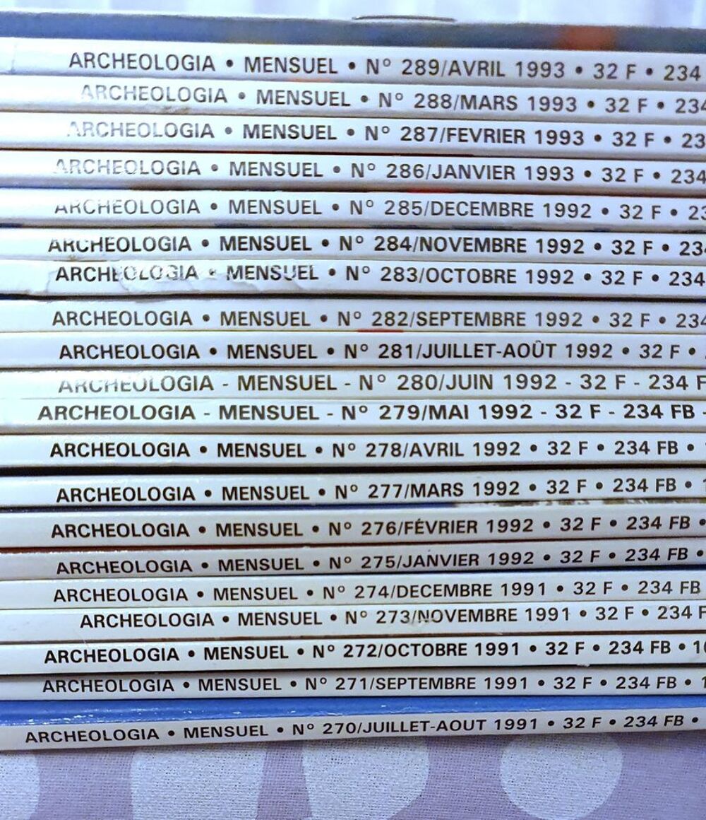Archeologia - lot de 77 revues - ann&eacute;es 1989 &agrave; 1996 