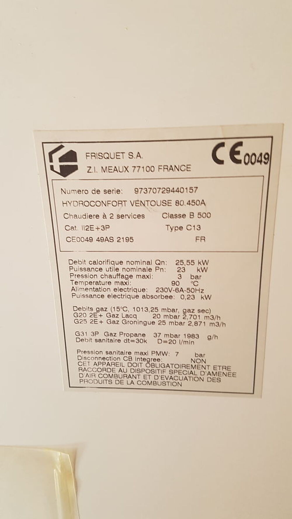 CHAUDIERE FRISQUET MIXTE GAZ HYDROCONFORT A VENTOUSE Bricolage
