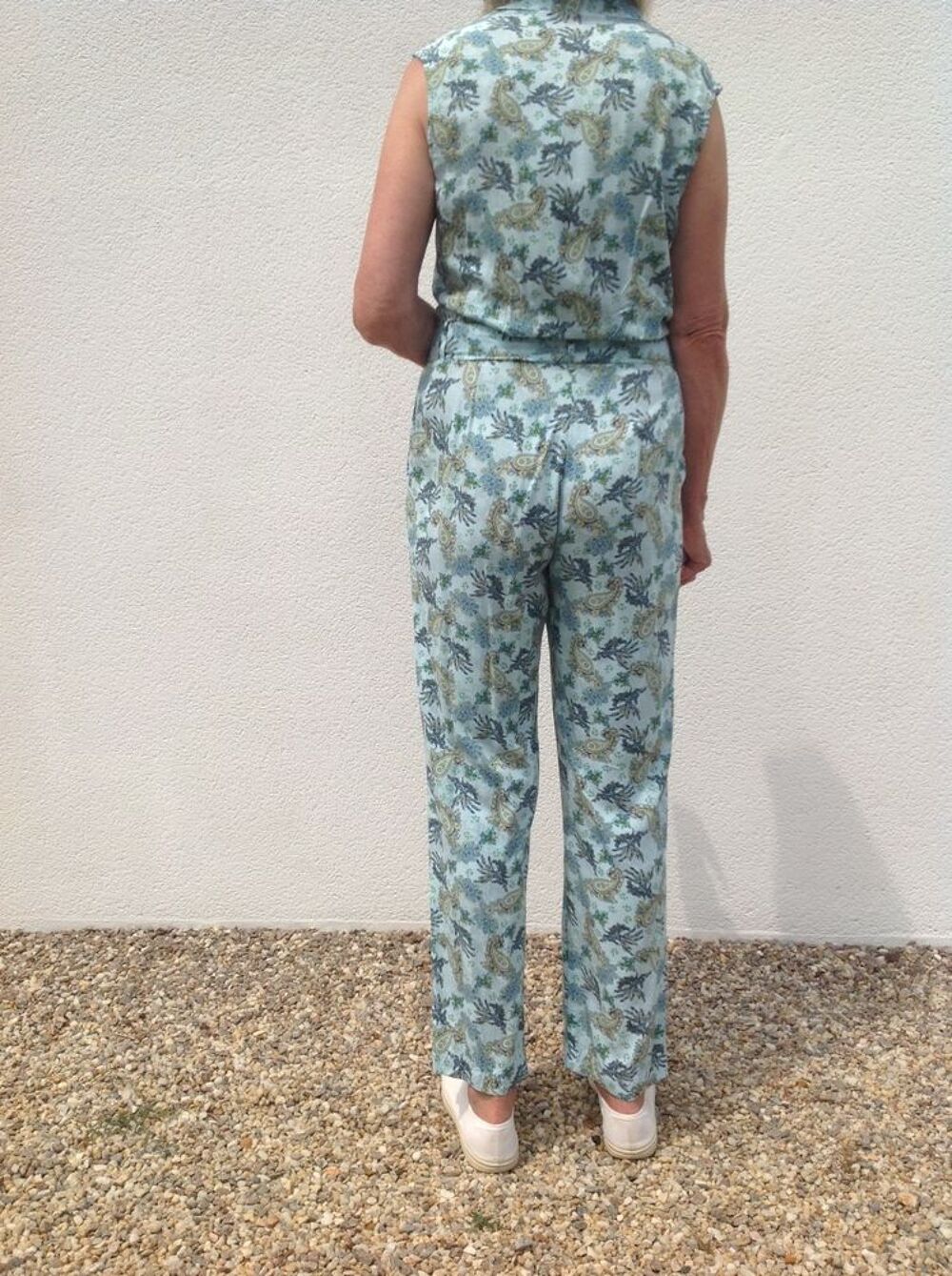 Combi-pantalon femme IKKS, turquoise &agrave; motifs floraux, neuve,40 Vtements
