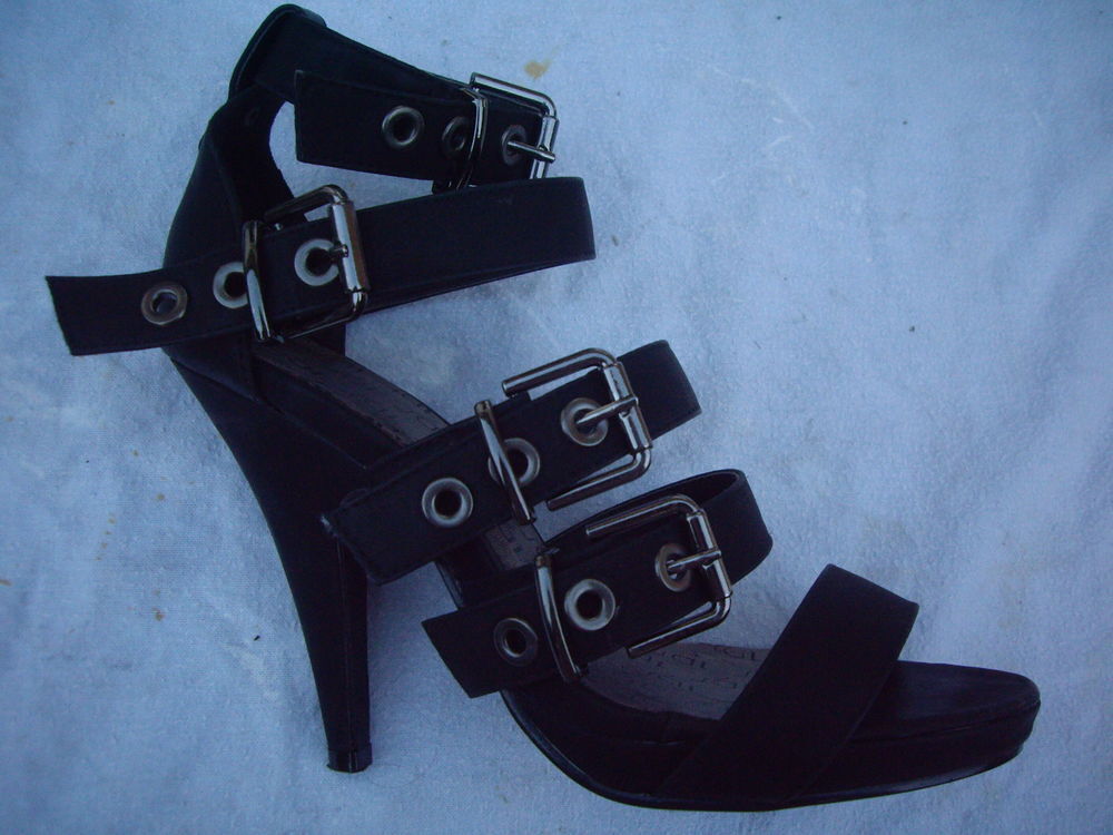 Sandales Noir &agrave; Sangles pt38 talons 12 cm-neuves Chaussures
