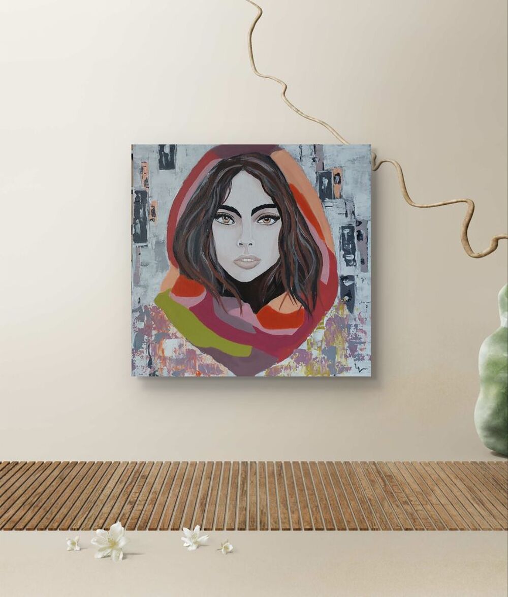 Tableau portrait femme moderne color&eacute;
Décoration